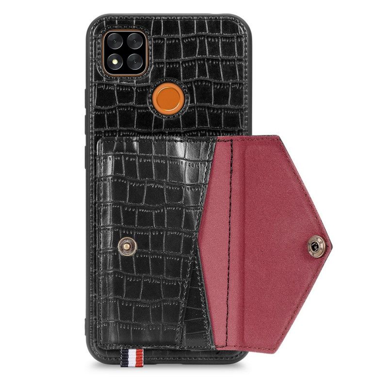 Etui Xiaomi Redmi 9C Czerwony Czarny Uchwyt I Uchwyt Na Karty Krokodyla Etui Ochronne