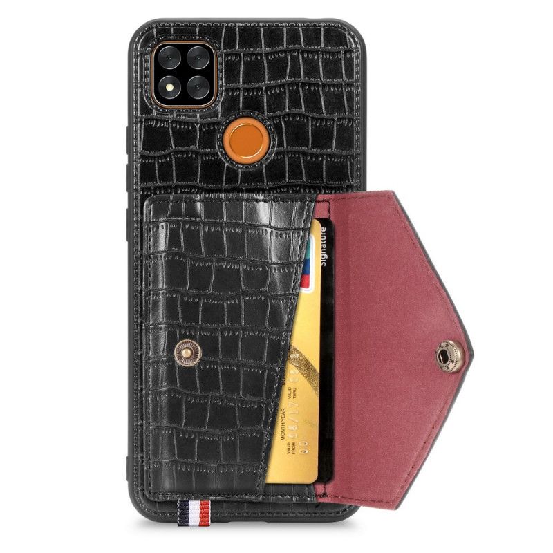 Etui Xiaomi Redmi 9C Czerwony Czarny Uchwyt I Uchwyt Na Karty Krokodyla Etui Ochronne