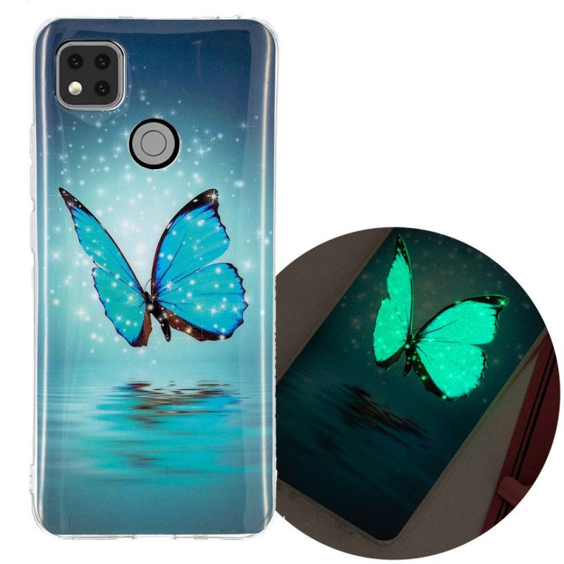 Etui Xiaomi Redmi 9C Fluorescencyjny Niebieski Motyl