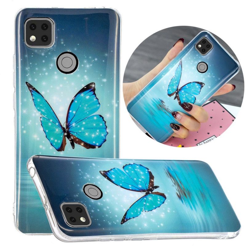 Etui Xiaomi Redmi 9C Fluorescencyjny Niebieski Motyl