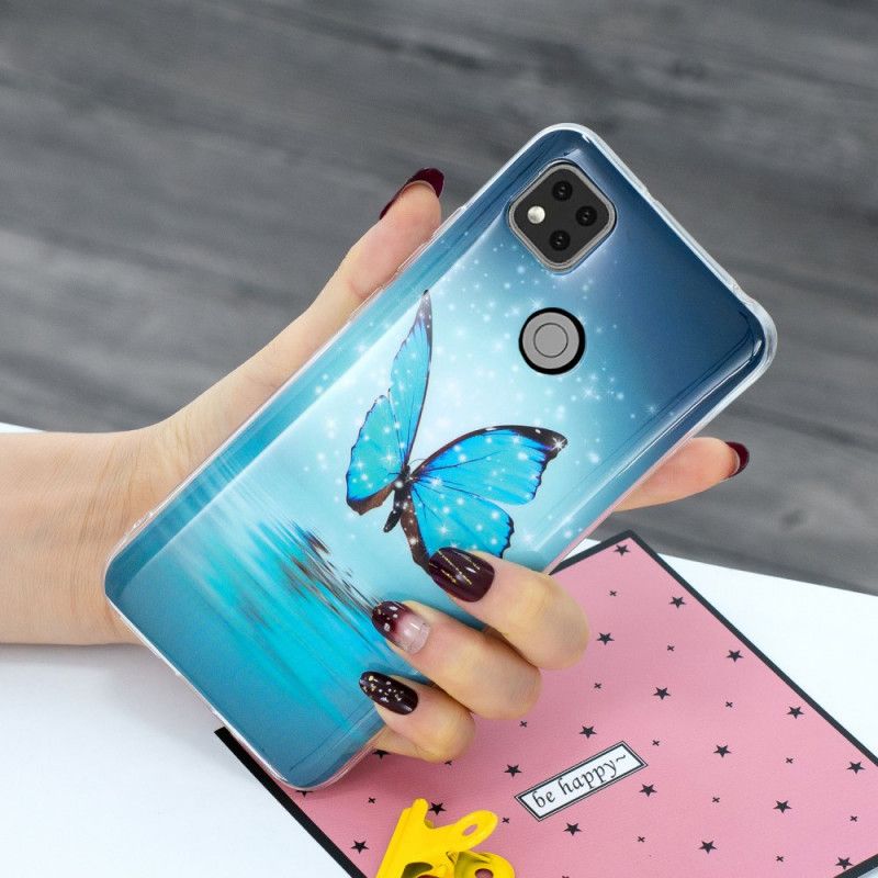 Etui Xiaomi Redmi 9C Fluorescencyjny Niebieski Motyl