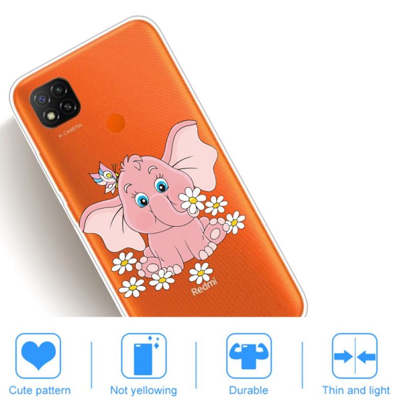 Etui Xiaomi Redmi 9C Przezroczysty Różowy Słoń Etui Ochronne