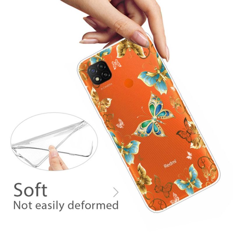 Etui Xiaomi Redmi 9C Złoty Ciemnoniebieski Motyle