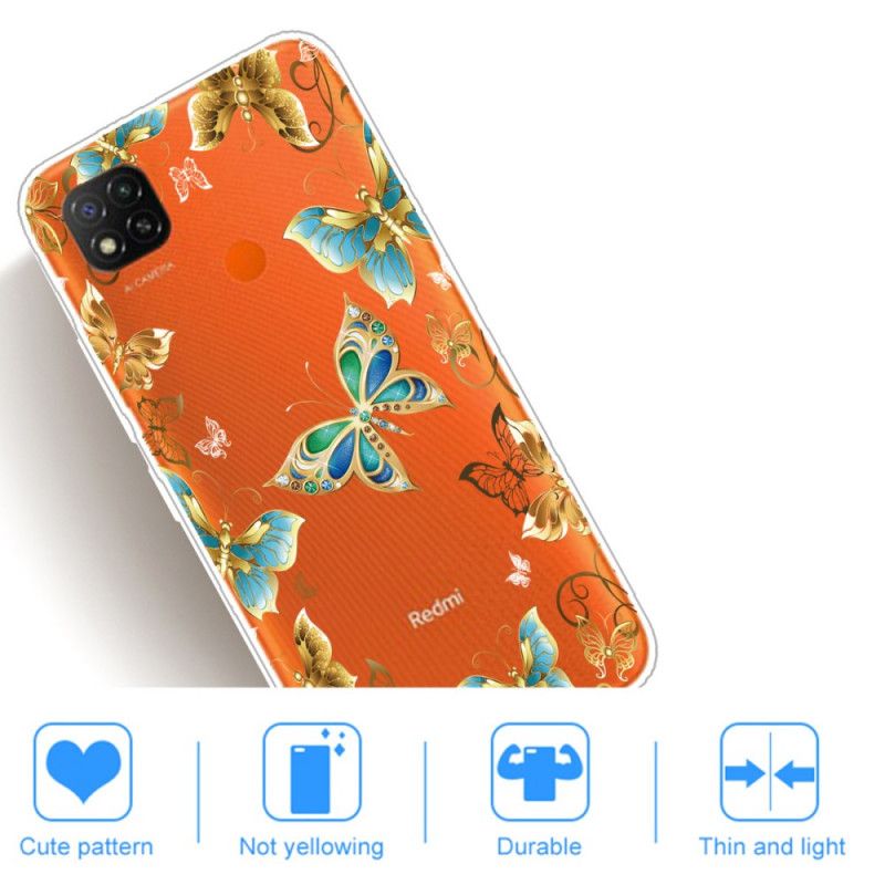 Etui Xiaomi Redmi 9C Złoty Ciemnoniebieski Motyle