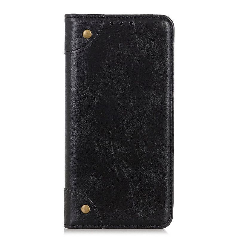 Flip Kotelot Xiaomi Redmi 9C Czerwony Czarny Nity Z Dwoiny W Stylu Vintage Etui Ochronne