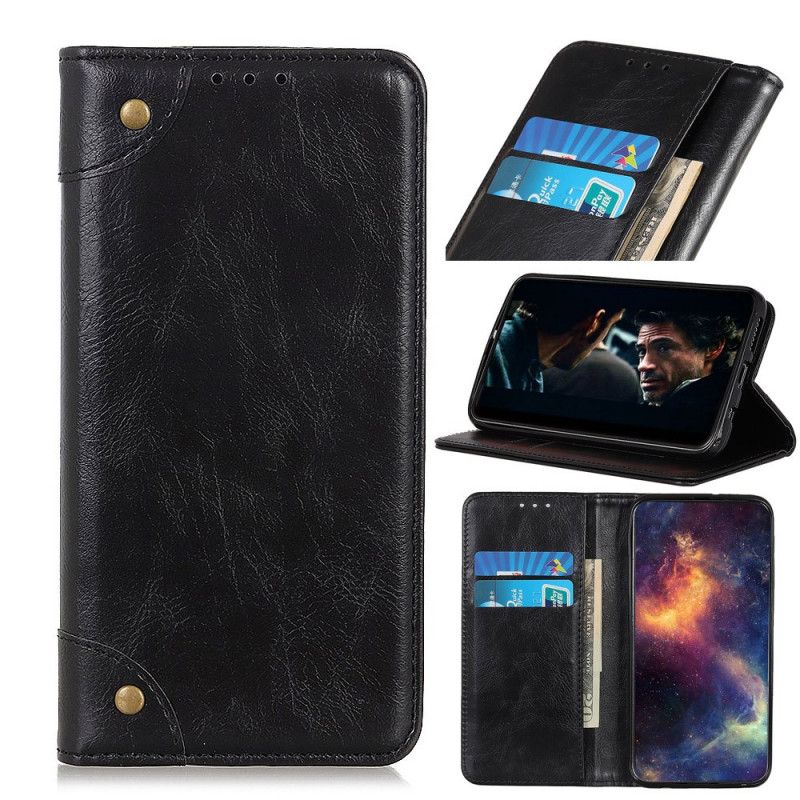 Flip Kotelot Xiaomi Redmi 9C Czerwony Czarny Nity Z Dwoiny W Stylu Vintage Etui Ochronne