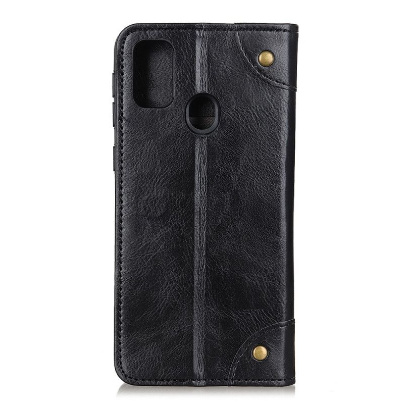 Flip Kotelot Xiaomi Redmi 9C Czerwony Czarny Nity Z Dwoiny W Stylu Vintage Etui Ochronne