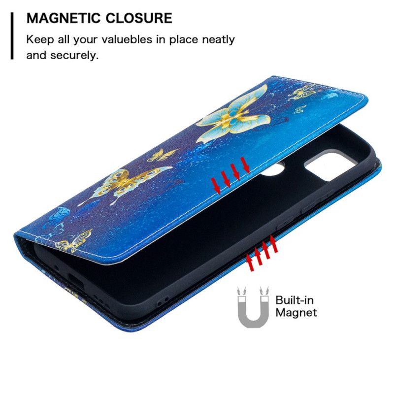 Flip Kotelot Xiaomi Redmi 9C Jasnoniebieski Magenta Kolorowe Motyle Etui Ochronne