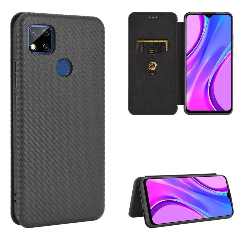 Flip Kotelot Xiaomi Redmi 9C Pomarańczowy Czarny Kolorowy Silikon Węglowy Etui Ochronne