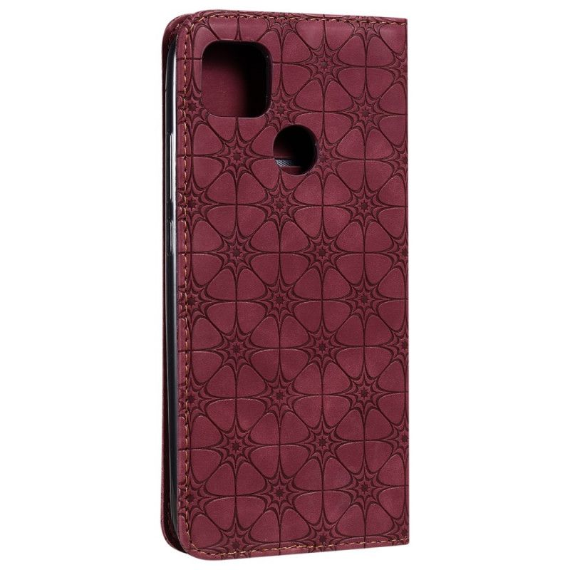 Flip Kotelot Xiaomi Redmi 9C Zielony Czerwony Barokowe Kwiaty Etui Ochronne