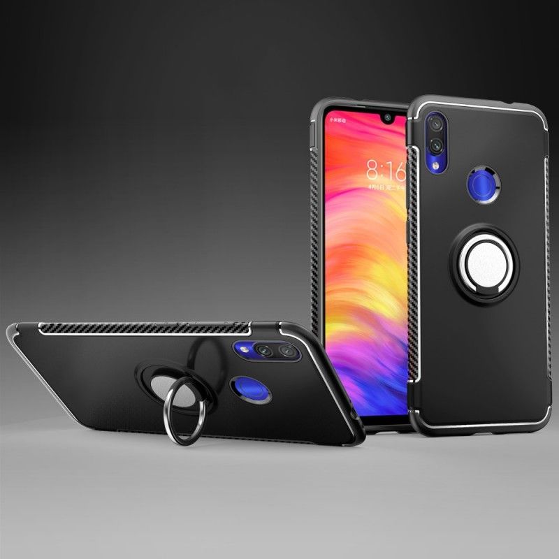 Etui Xiaomi Redmi Note 7 Czerwony Czarny Pierścień Z Włókna Węglowego