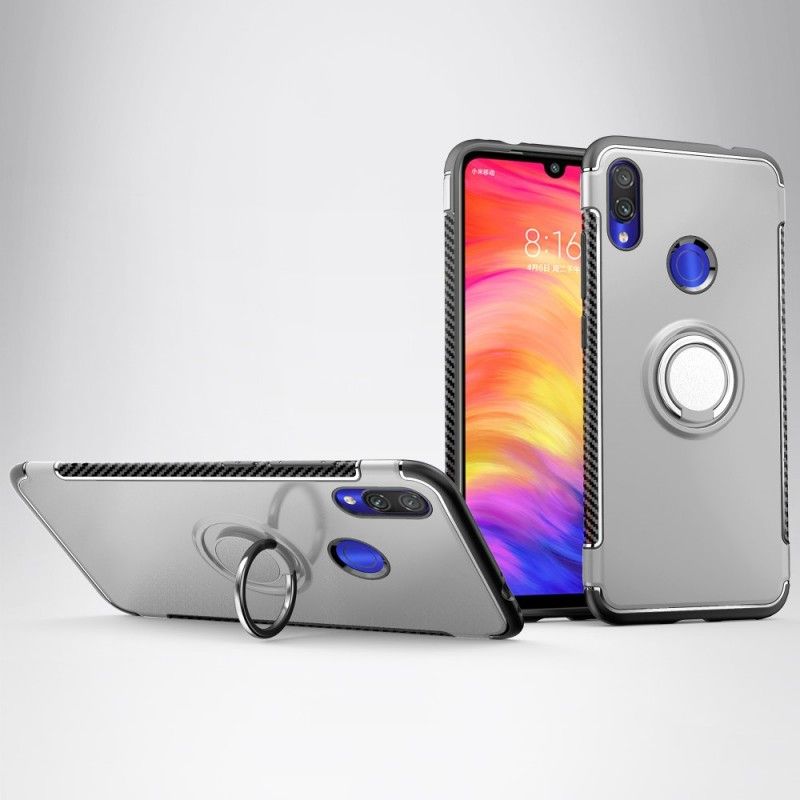 Etui Xiaomi Redmi Note 7 Czerwony Czarny Pierścień Z Włókna Węglowego