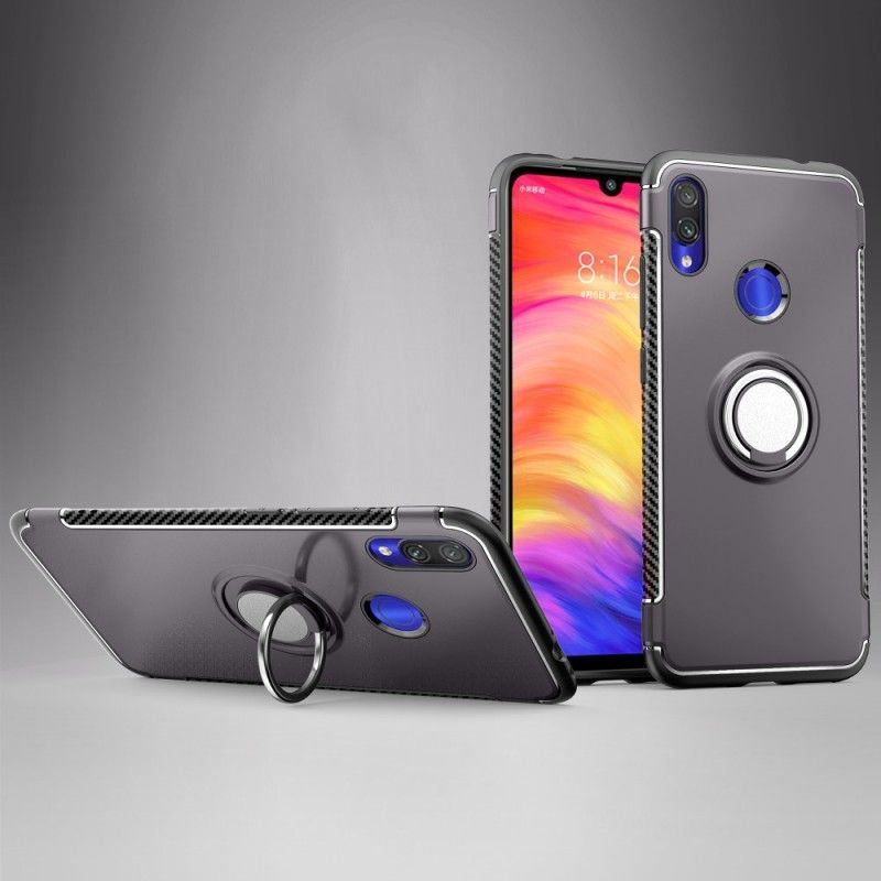 Etui Xiaomi Redmi Note 7 Czerwony Czarny Pierścień Z Włókna Węglowego