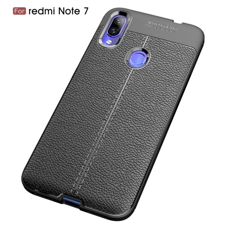 Etui Xiaomi Redmi Note 7 Szary Czarny Efekt Skóry Z Podwójną Linią Liczi