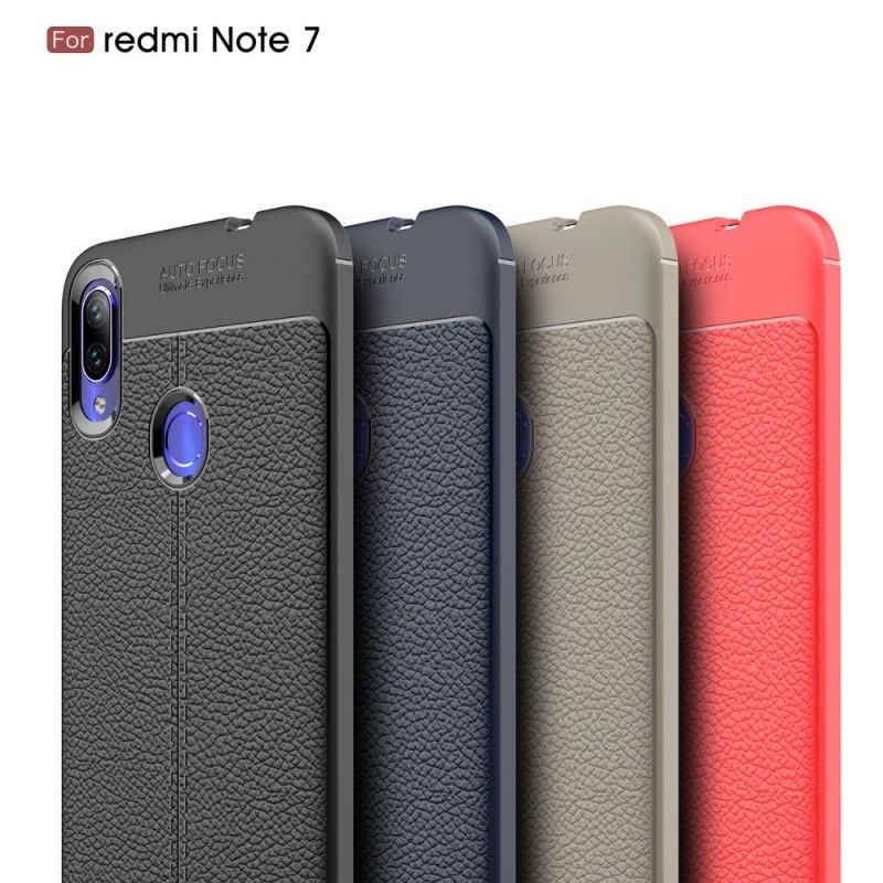 Etui Xiaomi Redmi Note 7 Szary Czarny Efekt Skóry Z Podwójną Linią Liczi