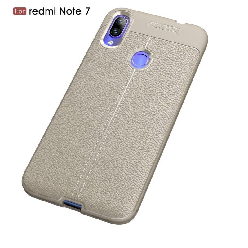 Etui Xiaomi Redmi Note 7 Szary Czarny Efekt Skóry Z Podwójną Linią Liczi