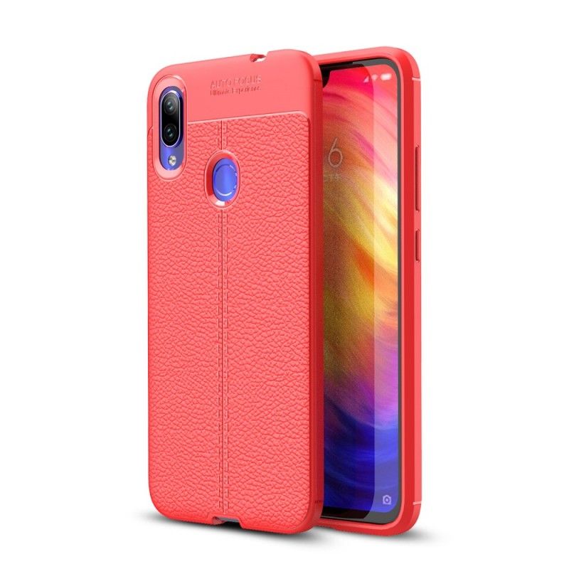 Etui Xiaomi Redmi Note 7 Szary Czarny Efekt Skóry Z Podwójną Linią Liczi