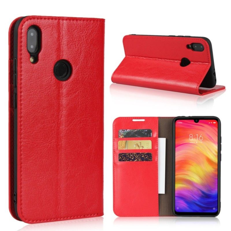 Flip Kotelot Xiaomi Redmi Note 7 Czerwony Czarny Prawdziwa Postarzana Skóra