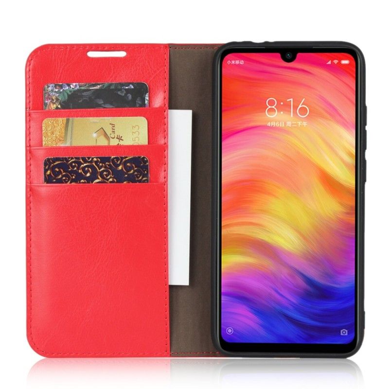 Flip Kotelot Xiaomi Redmi Note 7 Czerwony Czarny Prawdziwa Postarzana Skóra