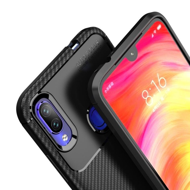 Futerały Xiaomi Redmi Note 7 Granatowy Czarny Etui na Telefon Elastyczna Tekstura Włókna Węglowego