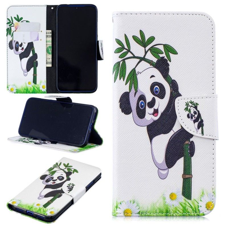 Skórzany Futerał Xiaomi Redmi Note 7 Etui na Telefon Panda Na Bambusie