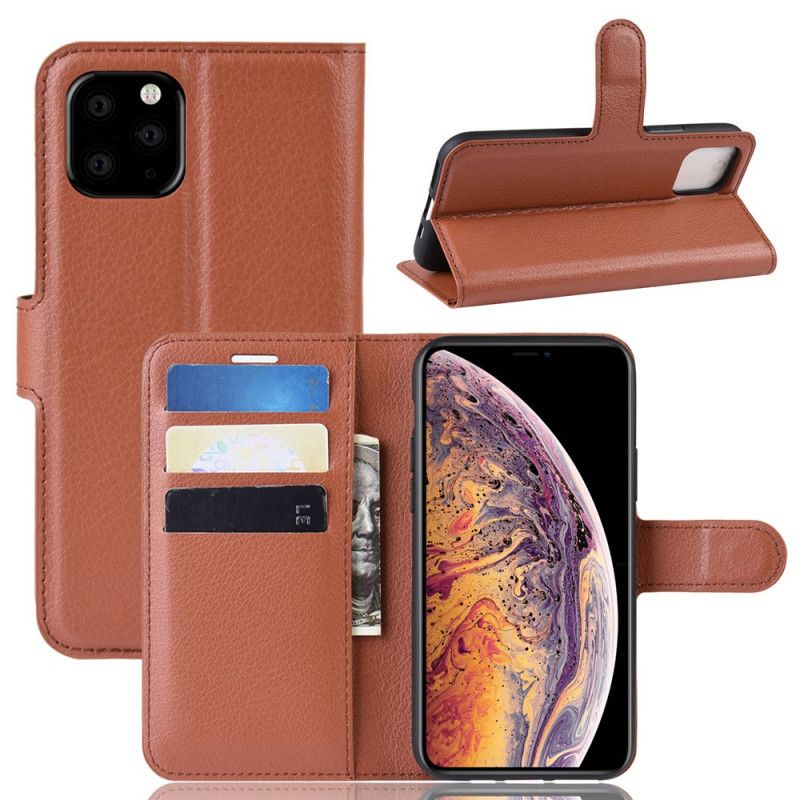 Etui Folio iPhone 11 Pro Max Biały Czarny Efekt Skóry Lychee Premium Etui Ochronne