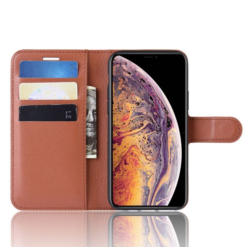 Etui Folio iPhone 11 Pro Max Biały Czarny Efekt Skóry Lychee Premium Etui Ochronne