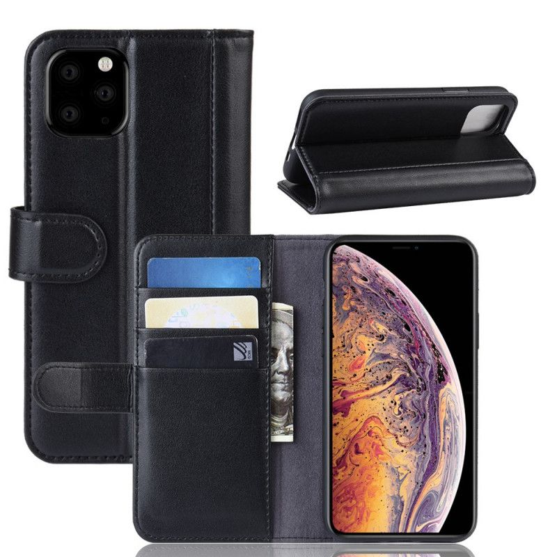 Etui Folio iPhone 11 Pro Max Brązowy Czarny Prawdziwa Skóra