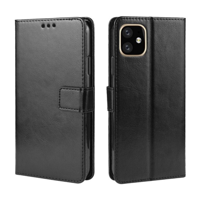 Etui Folio iPhone 11 Pro Max Czerwony Czarny Efekt Kolorowej Skóry Z Paskiem Etui Ochronne