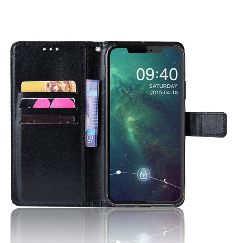 Etui Folio iPhone 11 Pro Max Czerwony Czarny Efekt Kolorowej Skóry Z Paskiem Etui Ochronne