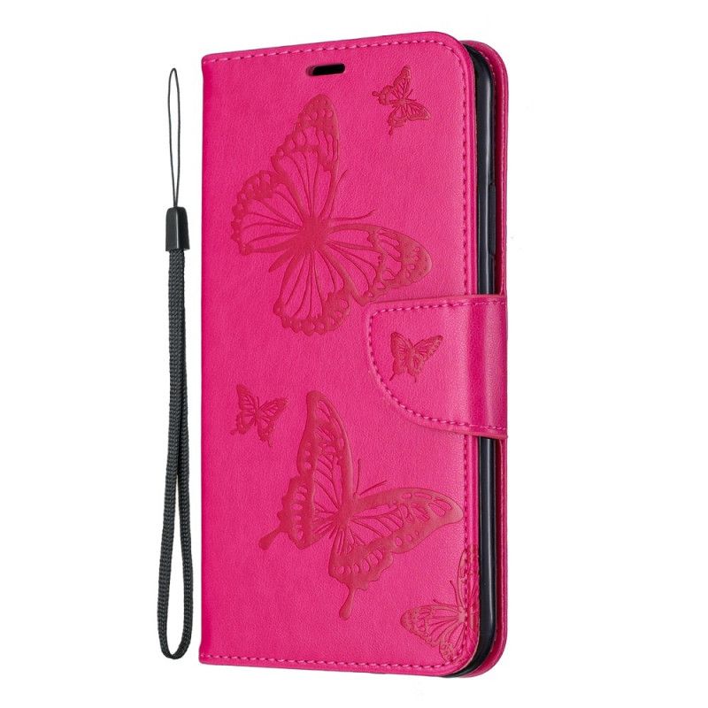 Etui Folio iPhone 11 Pro Max Magenta Szary Drukowane Motyle Ze Stringami