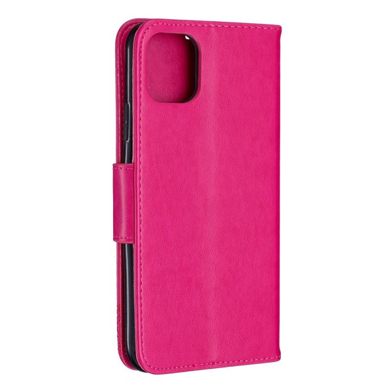 Etui Folio iPhone 11 Pro Max Magenta Szary Drukowane Motyle Ze Stringami