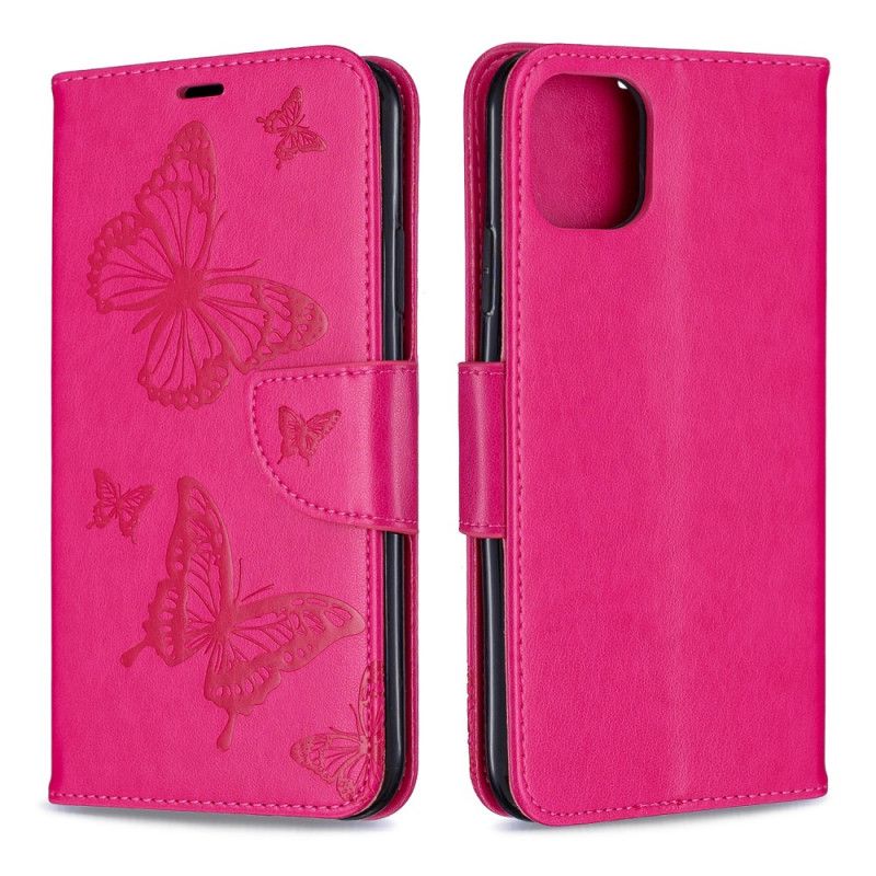 Etui Folio iPhone 11 Pro Max Magenta Szary Drukowane Motyle Ze Stringami