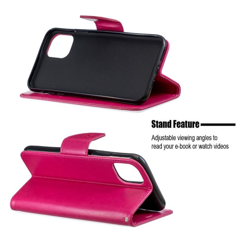 Etui Folio iPhone 11 Pro Max Magenta Szary Drukowane Motyle Ze Stringami