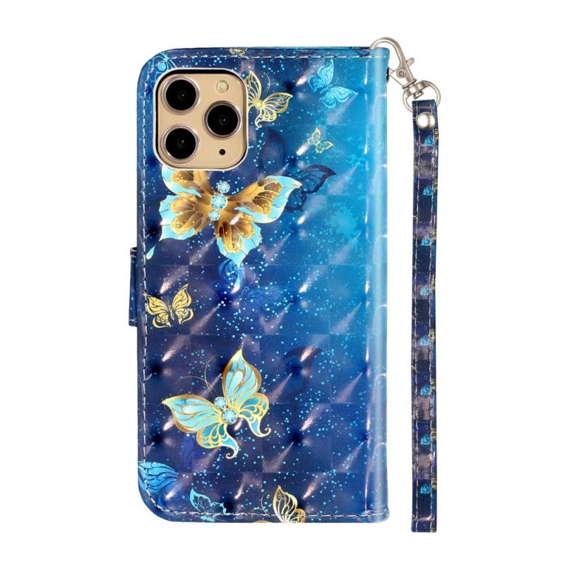 Etui Folio iPhone 11 Pro Max Motyle Z Punktami Świetlnymi Z Paskiem