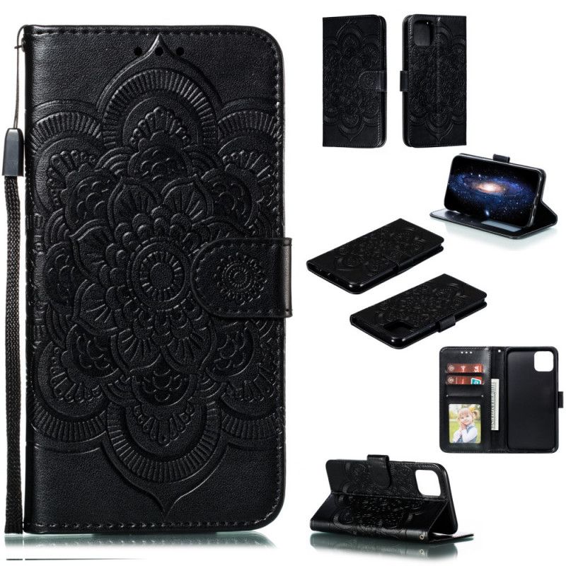 Etui Folio iPhone 11 Pro Max Szary Czarny Cała Mandala Ze Stringami Etui Ochronne