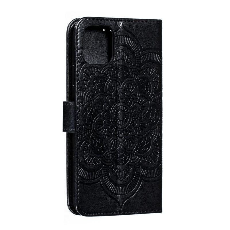 Etui Folio iPhone 11 Pro Max Szary Czarny Cała Mandala Ze Stringami Etui Ochronne