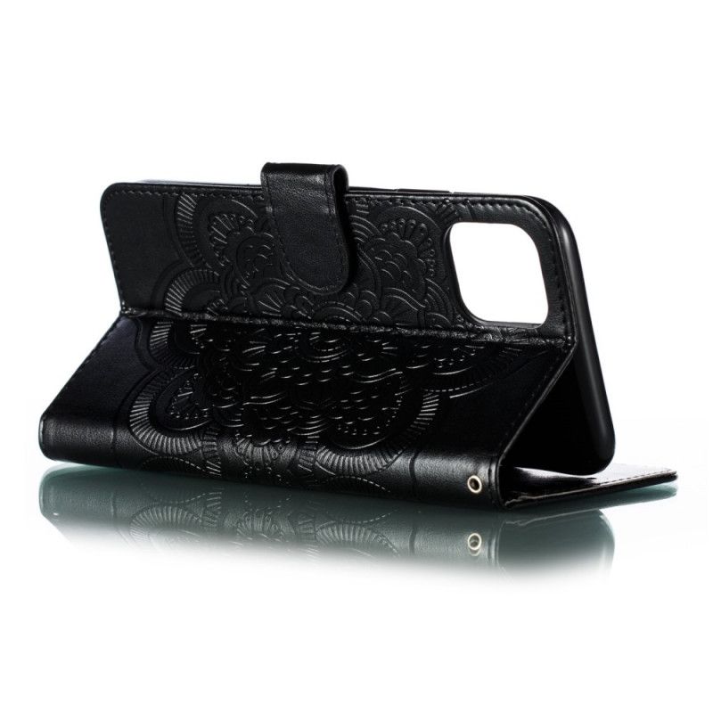 Etui Folio iPhone 11 Pro Max Szary Czarny Cała Mandala Ze Stringami Etui Ochronne