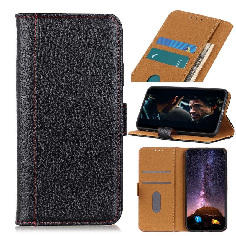 Etui Folio iPhone 11 Pro Max Szwy Z Efektem Skóry Liczi Etui Ochronne