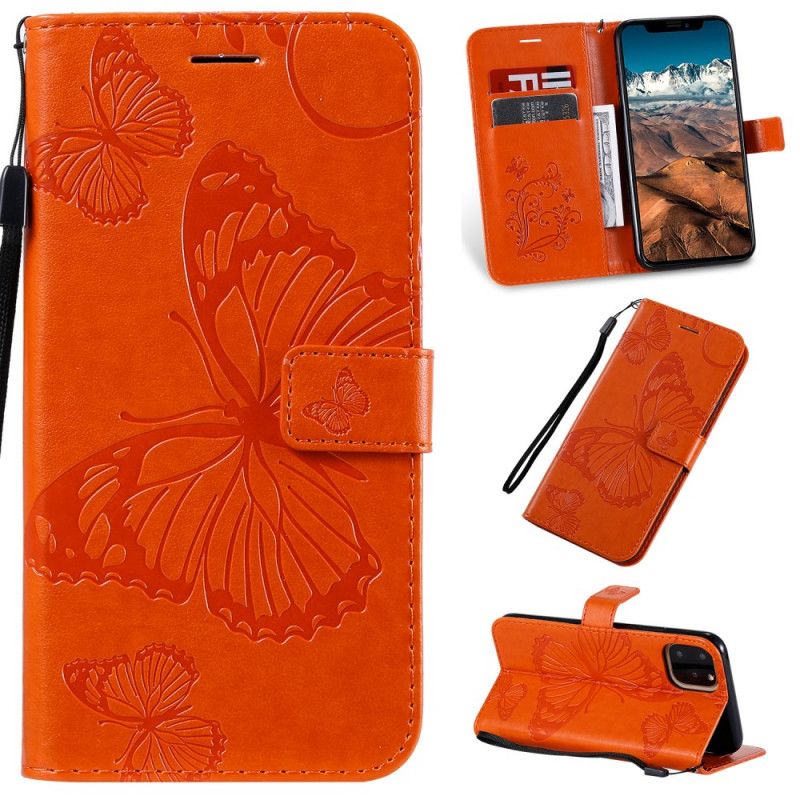 Etui Folio iPhone 11 Pro Max Zielony Pomarańczowy Gigantyczne Motyle Stringi Etui Ochronne