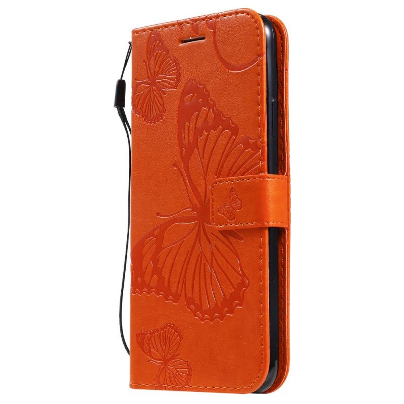 Etui Folio iPhone 11 Pro Max Zielony Pomarańczowy Gigantyczne Motyle Stringi Etui Ochronne