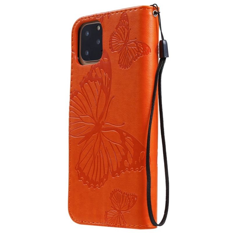 Etui Folio iPhone 11 Pro Max Zielony Pomarańczowy Gigantyczne Motyle Stringi Etui Ochronne