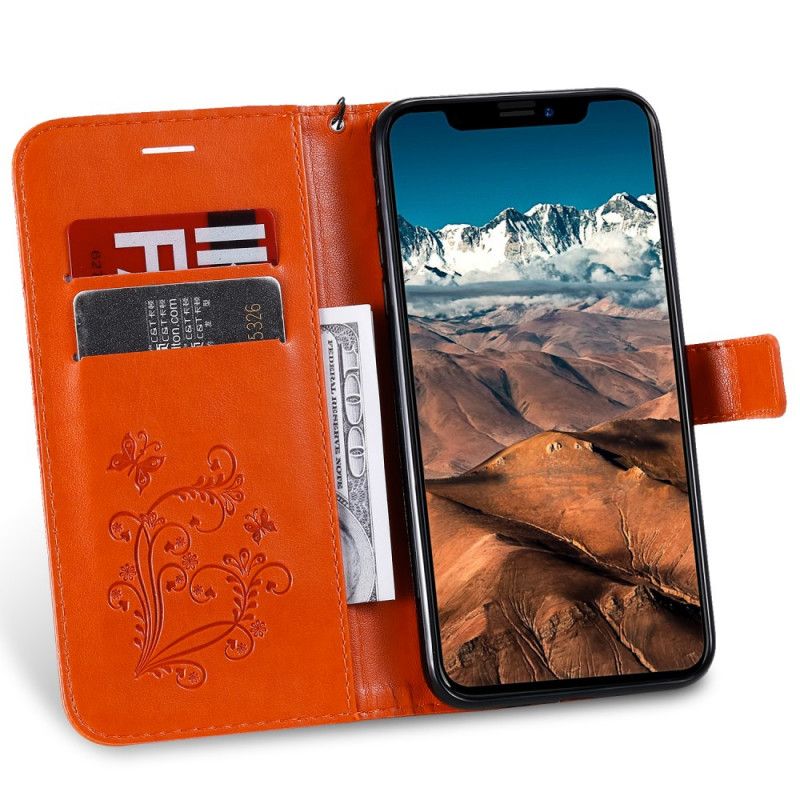 Etui Folio iPhone 11 Pro Max Zielony Pomarańczowy Gigantyczne Motyle Stringi Etui Ochronne