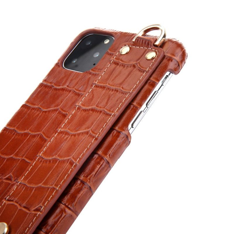 Etui iPhone 11 Pro Max Czarny Prawdziwa Skóra Krokodyla Z Paskiem