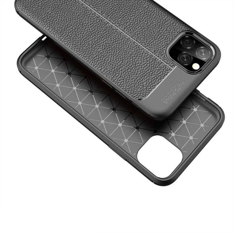 Etui iPhone 11 Pro Max Czerwony Czarny Efekt Skóry Z Podwójną Linią Liczi