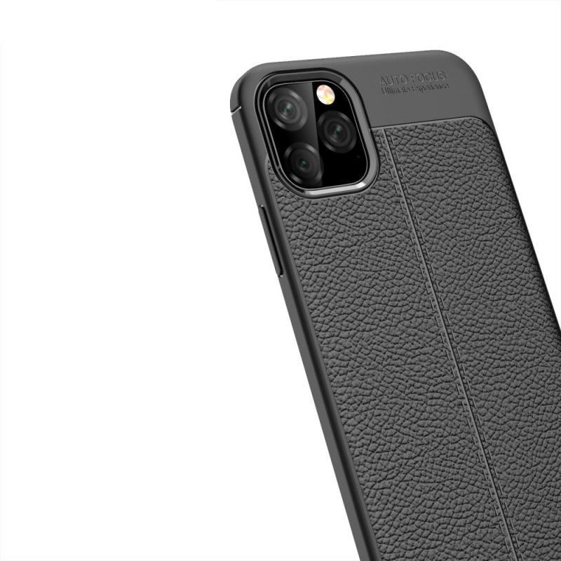 Etui iPhone 11 Pro Max Czerwony Czarny Efekt Skóry Z Podwójną Linią Liczi