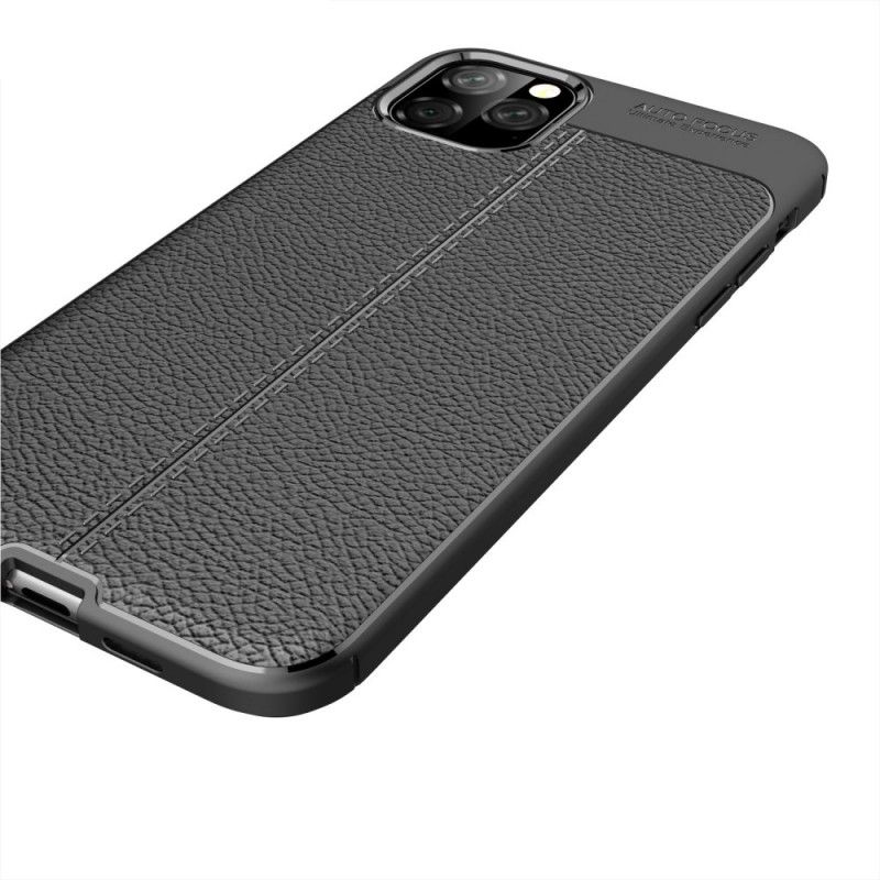 Etui iPhone 11 Pro Max Czerwony Czarny Efekt Skóry Z Podwójną Linią Liczi