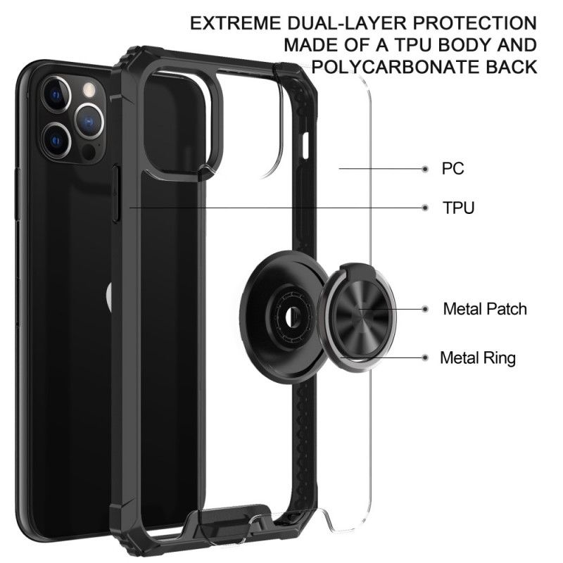 Etui iPhone 11 Pro Max Czerwony Czarny Przezroczysty Z Pierścieniem Nośnym Etui Ochronne