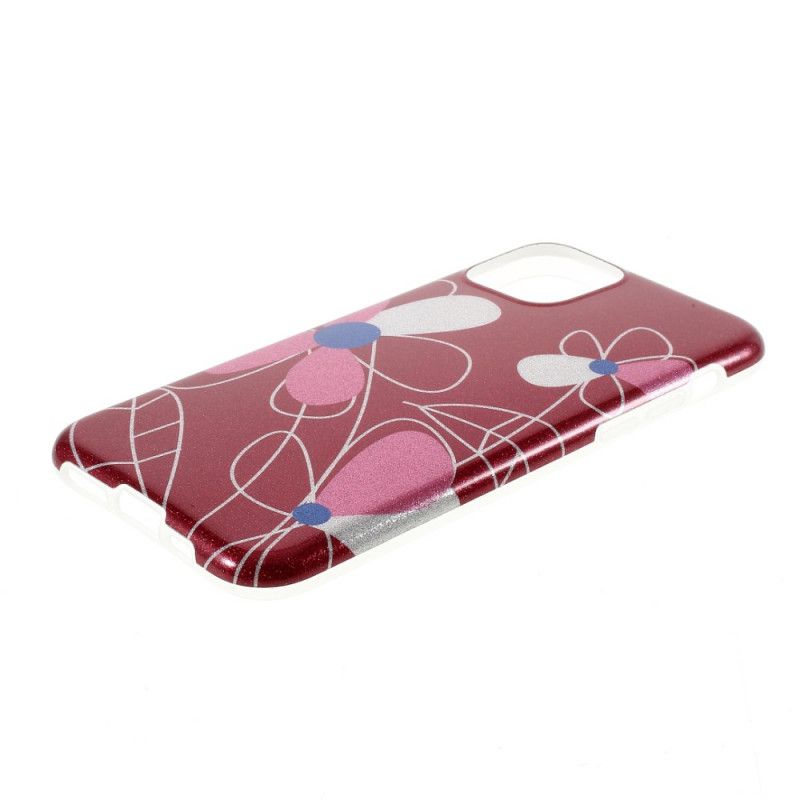 Etui iPhone 11 Pro Max Jasnoniebieski Czerwony Kwiatowy Brokat