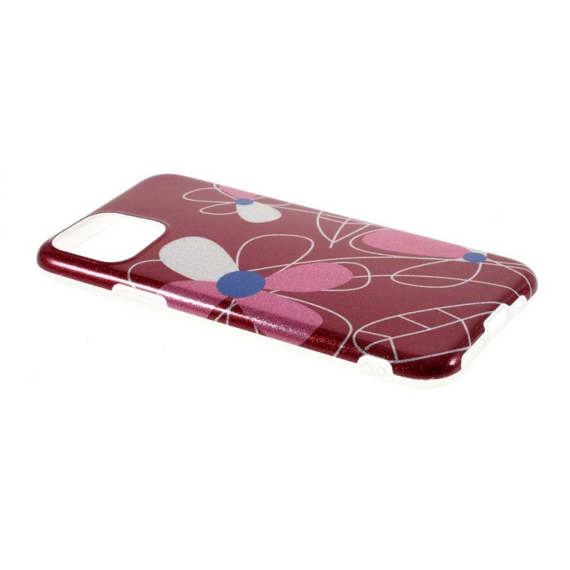 Etui iPhone 11 Pro Max Jasnoniebieski Czerwony Kwiatowy Brokat